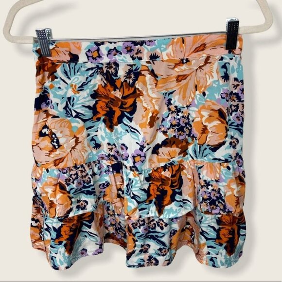 Anthropologie Porridge‎ Floral Mini Skirt Ruffle Size Small Flirty Orange Boho S - Picture 2 of 11